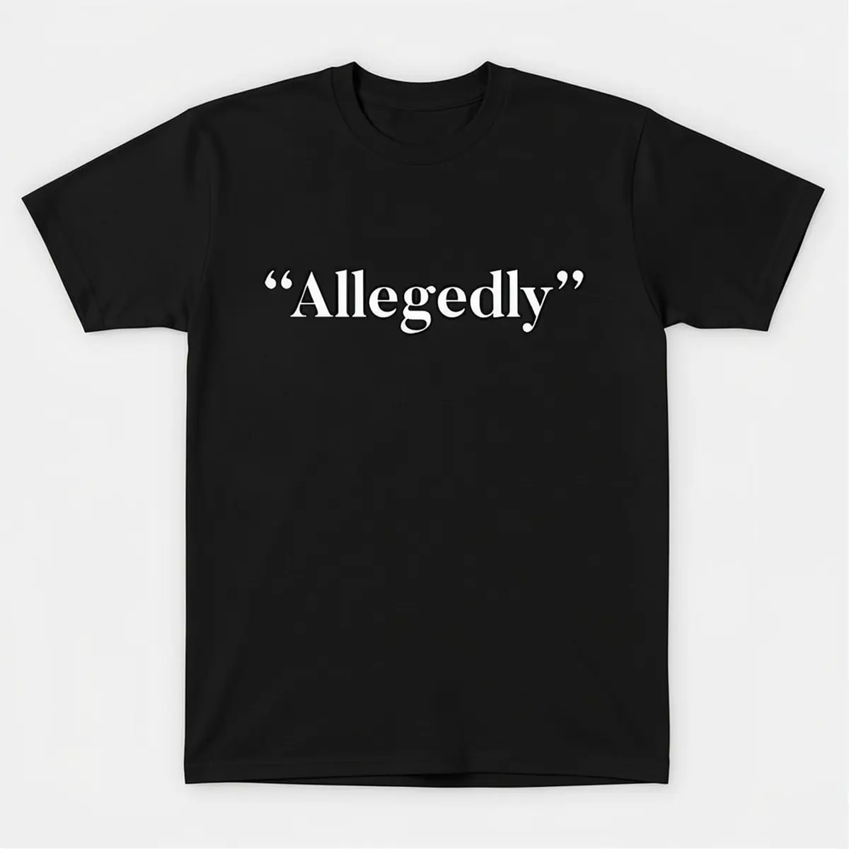 Men's Round Neck Short-Sleeve "Allegedly" Text Print T-Shirt, Menswear Casual Witty Statement Top, Lightweight for Spring Summer, True-to-Size Fit, Machine Washable