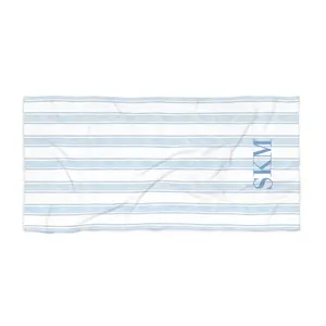 Blue Striped Monogram Beach Towel, Personalized Name Towel, Custom Summer Pool Towel, Soft & Absorbent Beach Towel, Vacation Gift