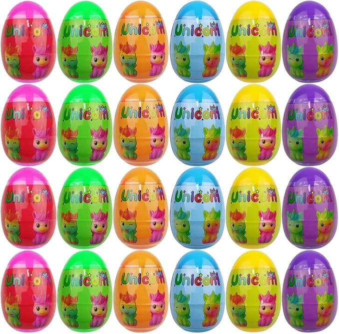 24 Pack Prefilled Easter Eggs with Unicorn Squishy Toys – Slow Rising Kids Toys, Easter Basket Stuffers, Party Favors & Gifts for Boys & Girls
