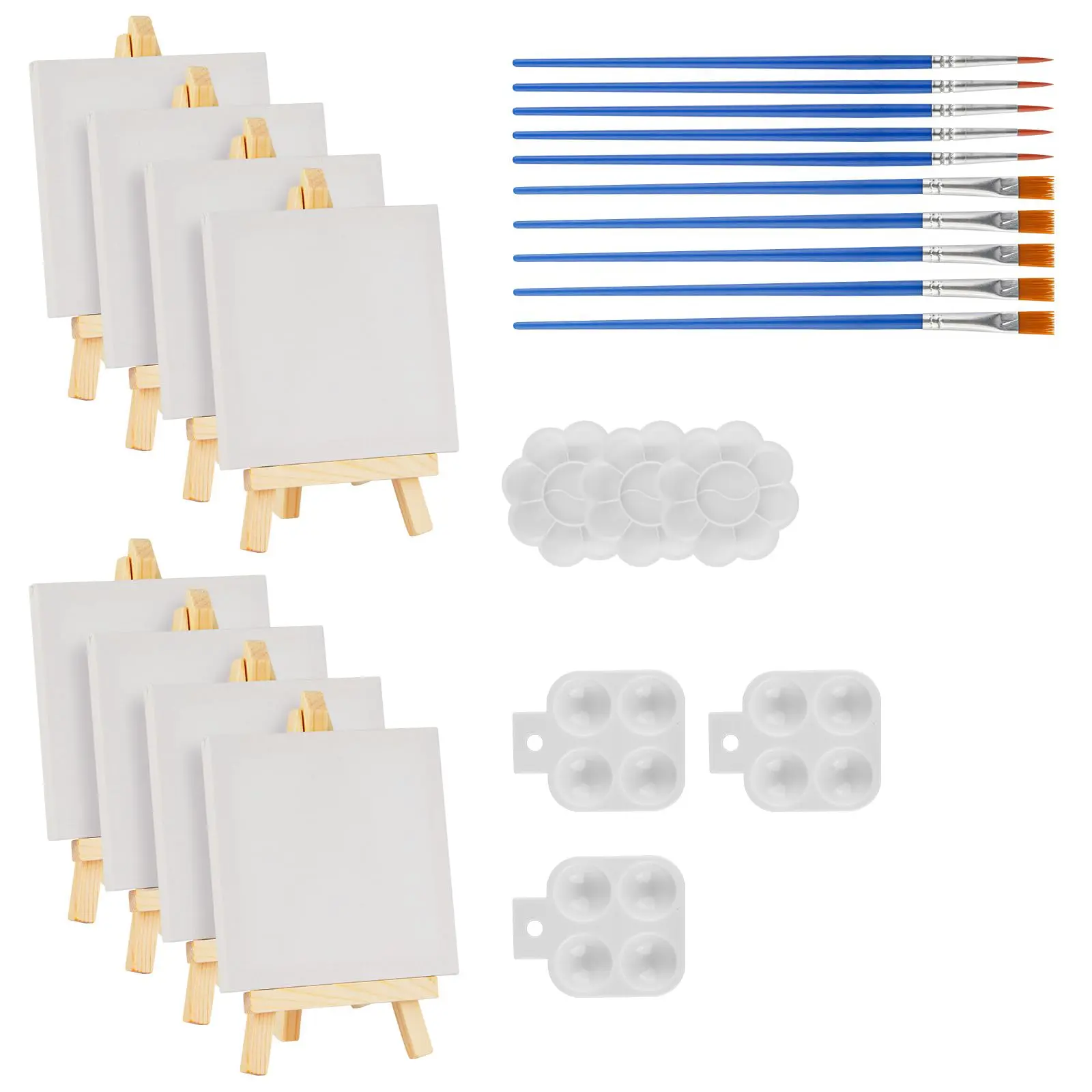 Art Painting Mini Set - 8 Pcs 4x4 in Mini Canvas and Wood Easel Set, Includes Brushes for Creative Craft Projects