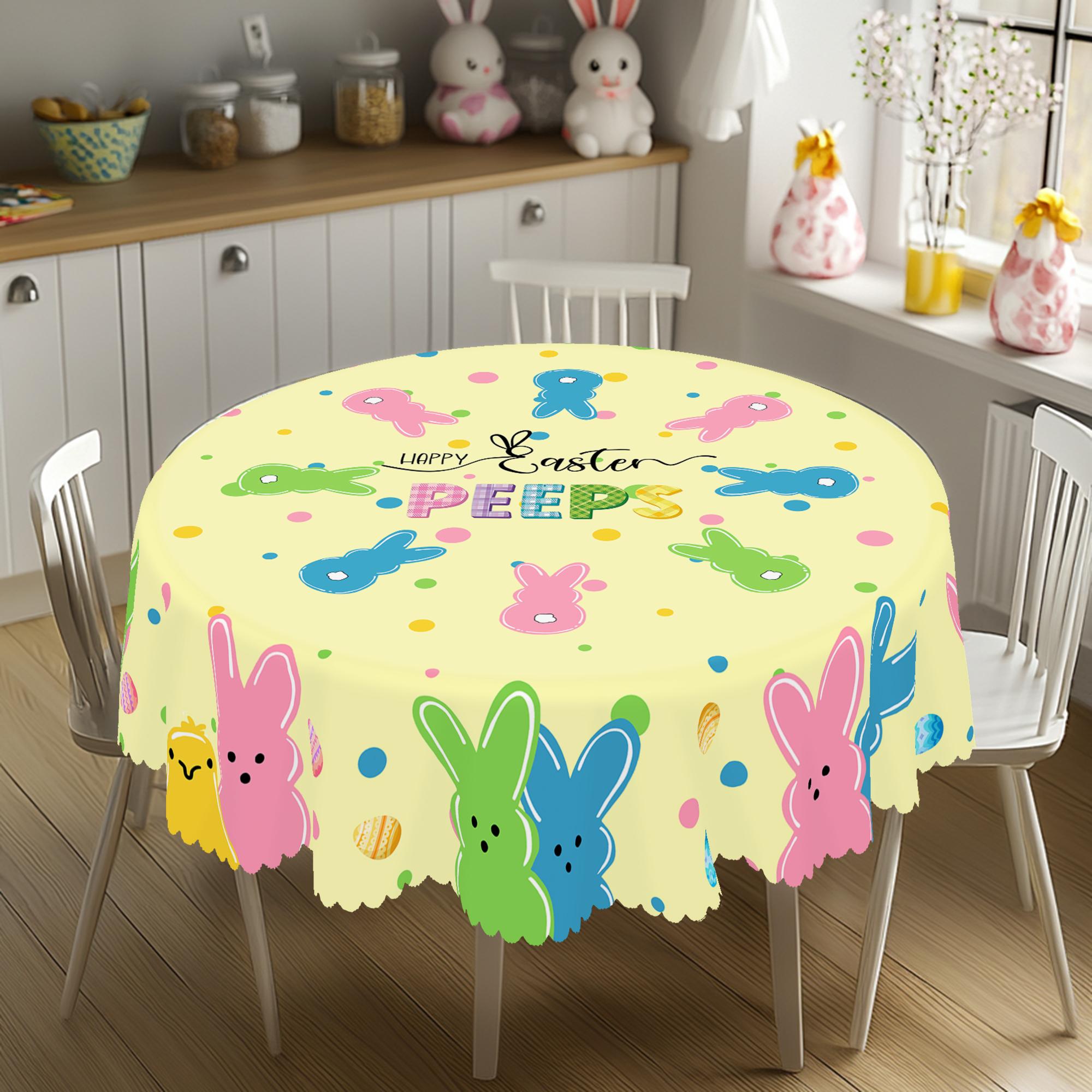 XEXSIN Easter Tablecloth Rectangle/Round with Bunny & Easter Egg Design Colorful Rabbit Kitchen Table Cover for Holiday Dining Spring Outdoor Parties Camping Farmhouse Style Decor