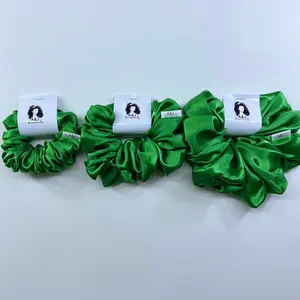 A&J Scrunch Green Satin Scrunchies