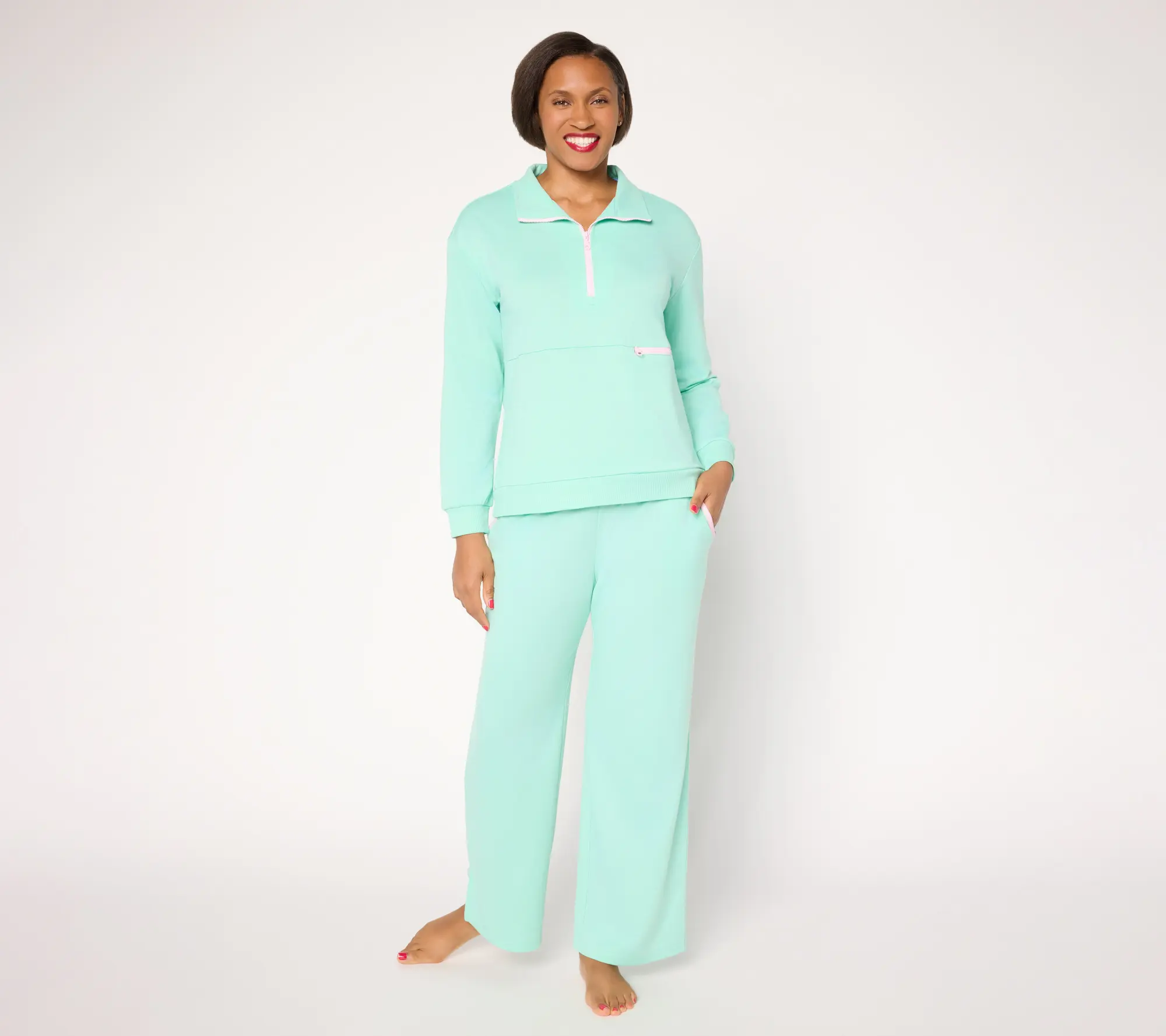 MUK LUKS Regular French Terry Quarter Zip and Pant Lounge Set