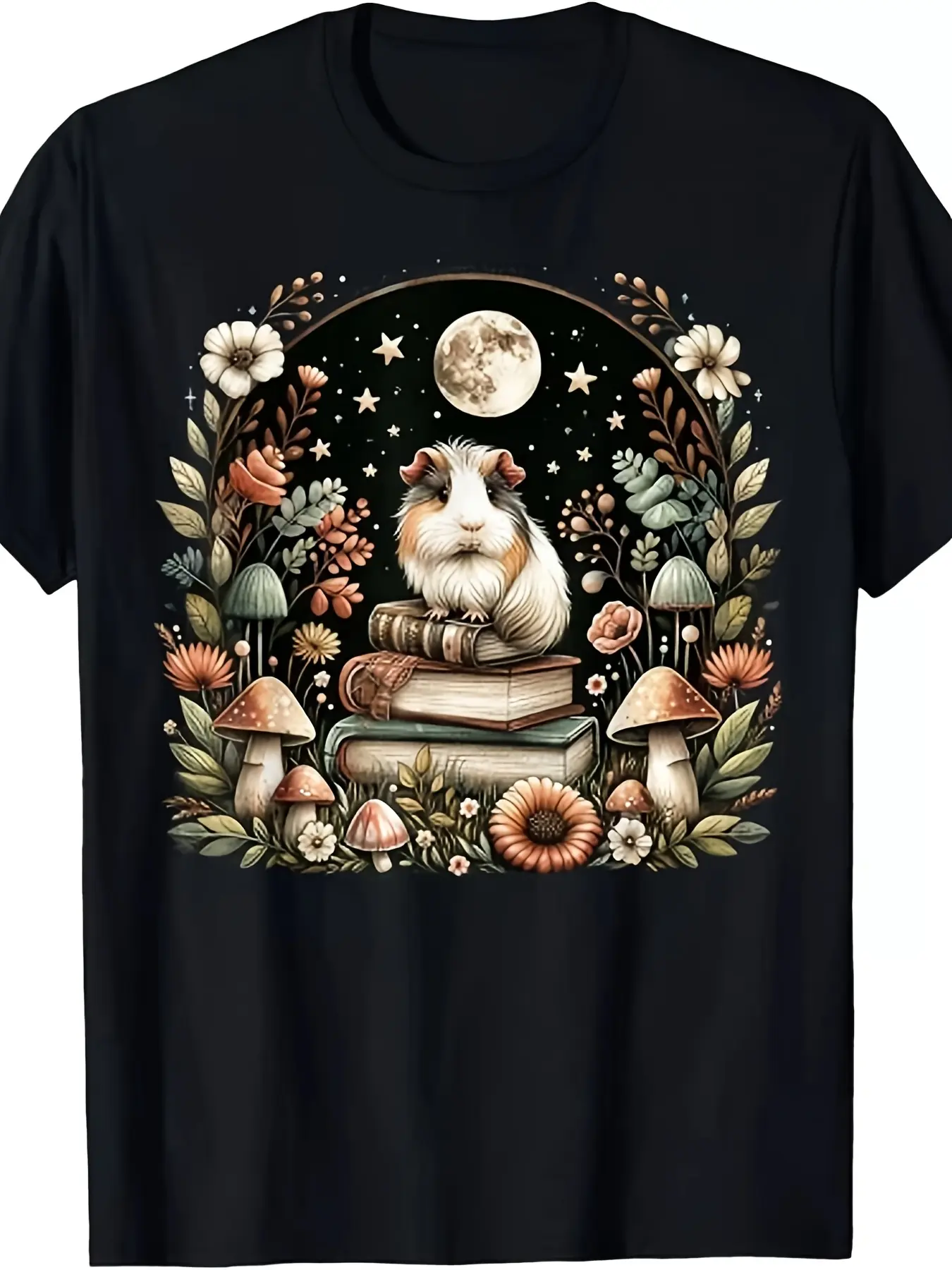 Retro Floral Cottagecore T-Shirt for Guinea Pig En unisex soft cotton short sleeve t shirt, vintage graphic casual tee for men women teens, perfect birthday holiday gift for camping travel gym daily street  wear