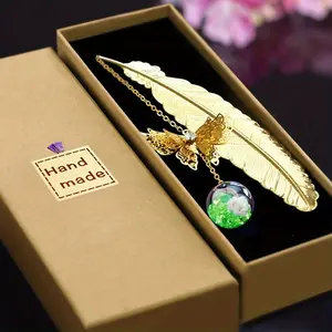 Chinese Style Metal Feather Butterfly Bookmark, Eternal Flower Bookmark Gift Box, Perfect for Teachers, Friends, Mother's Day, Back-To-School Season, Book Accessories, Book Page Markers