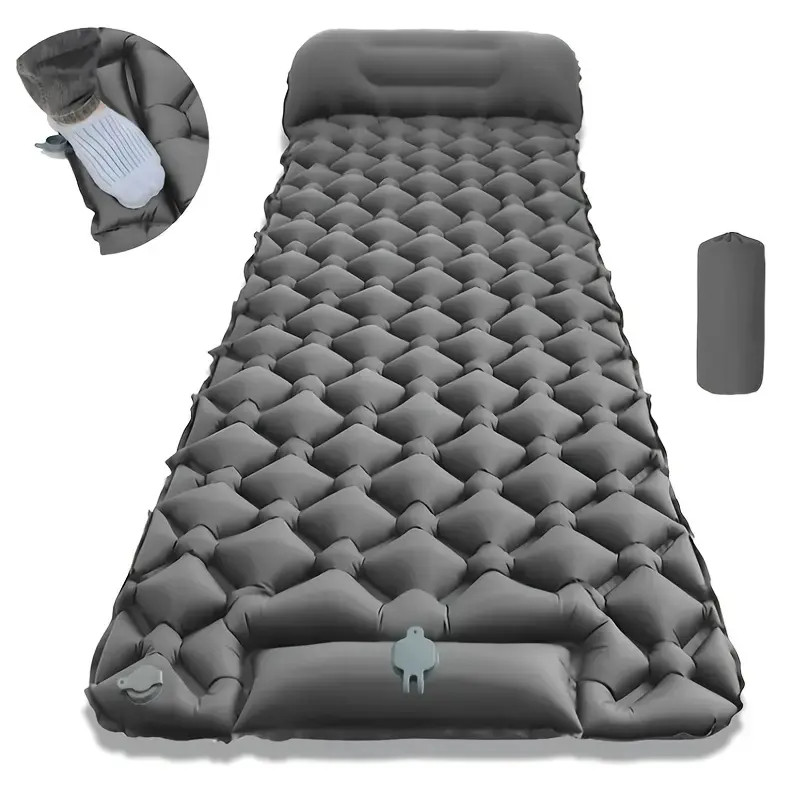Ultra Lightweight Camping Sleeping Pad with Built-in High Capacity Foot Pump, 1-Person Inflatable Camping Mattress with Pillow, Quick Inflate & Deflation, Compact Camping Pad for Backpacking, Hiking, Travel, Fishing, Backcountry Camping Gear
