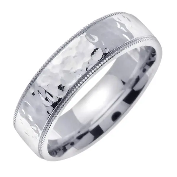 Men's Polished Hammered Finish Wedding Band in Platinum 7.0mm