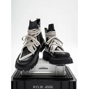 Men’s Functional Thick-Soled Boots, Multi-Buckle Metal Buckle Design, Waterproof Leather, Height-Increasing, Streetwear