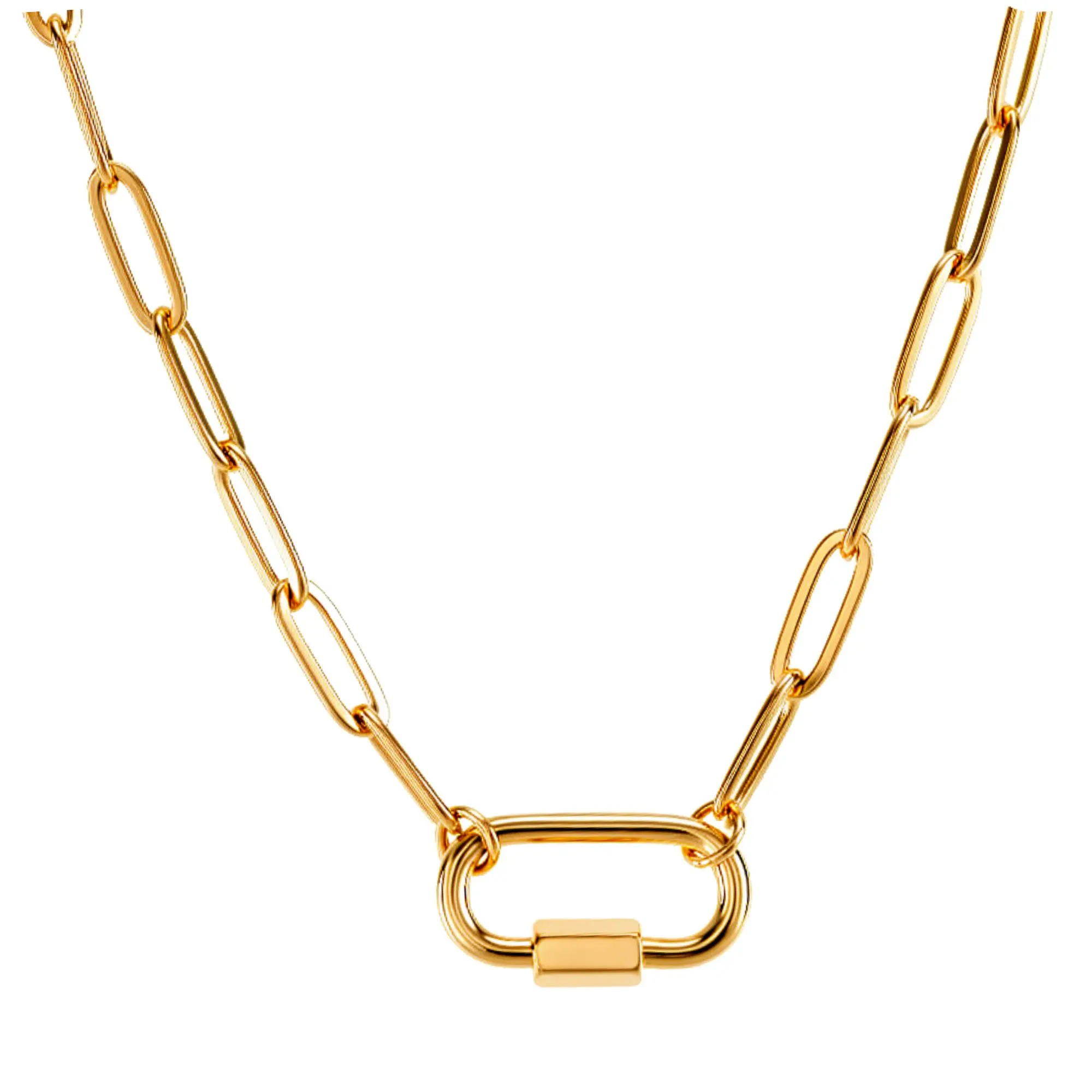 Carabiner Charm Necklace for Women, Paperclip Chain Ring Holder Necklace