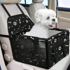 Dog Car Seat, Foldable Dog Car Booster Seat Waterproof Breathable Oxford Travel Bag for Small to Medium Dogs, Puppies, and Pets-Pattern Black