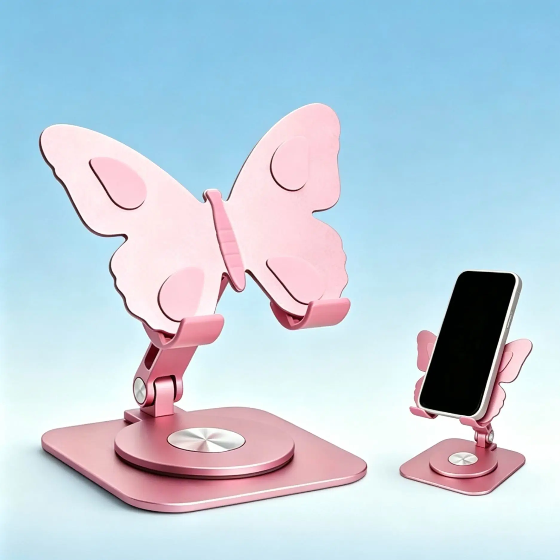 Butterfly Aluminium Alloy Phone & Tablet Stand, 360° Rotatable, Height & Angle Fully Adjustable, Foldable Compact Anti-Slip Desktop Holder, Universal Support Accessory for Daily Home, Office, Gaming, Learning & Leisure Study Use, Back to School Must Haves