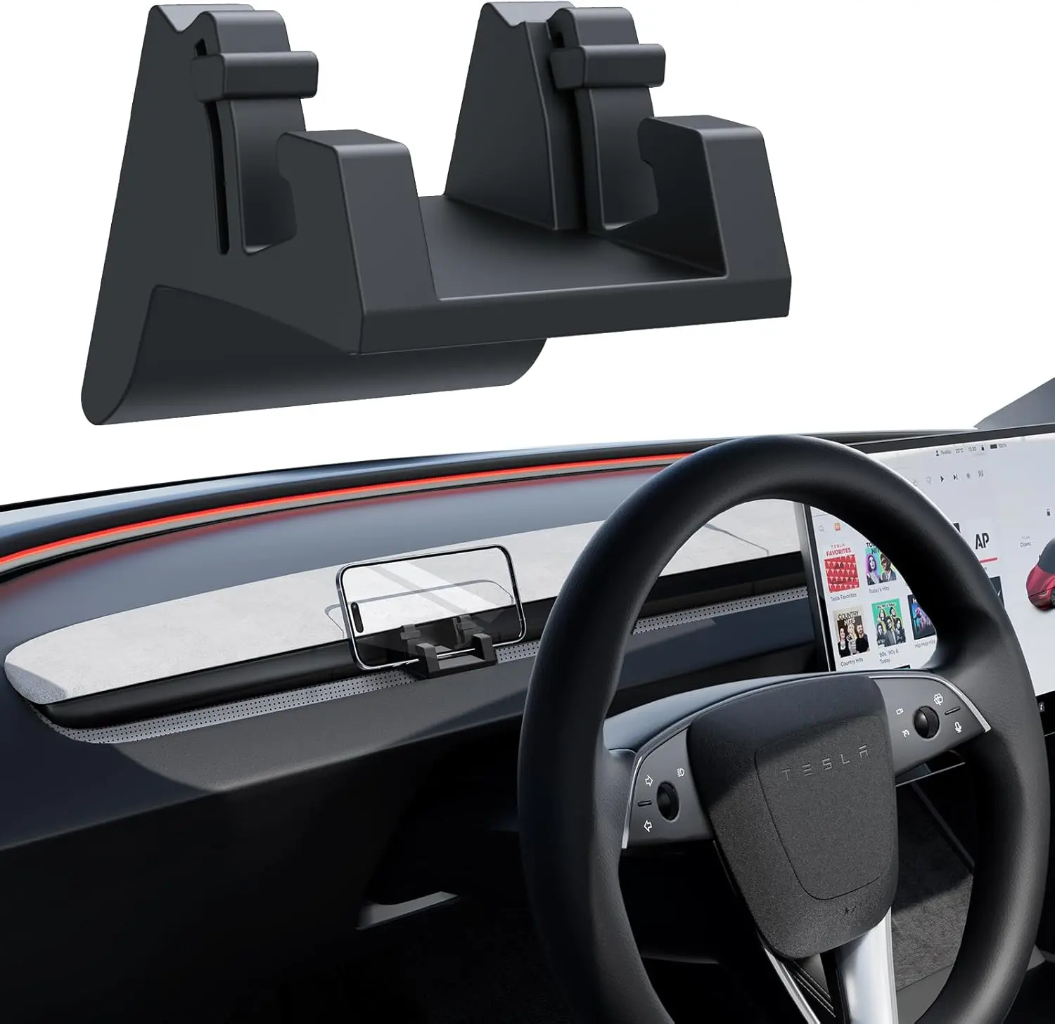 YONZEE Flexible Silicone Cell Phone Car Mount for Tesla Model 3/Model Y Accessories - Rubber Non-Slip Holder, Vent Hook & Glasses Holder, Perfect Gift