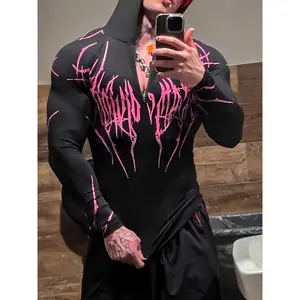 Men's Breathable Long-Sleeve Half-Zip Hooded Jacket - Quick-Dry Featherweight Design, Ideal for Intense Basketball, Sports Fitness Printed Tight-Fitting Garment Suitable for Cycling, Hiking, and All Outdoor Adventures
