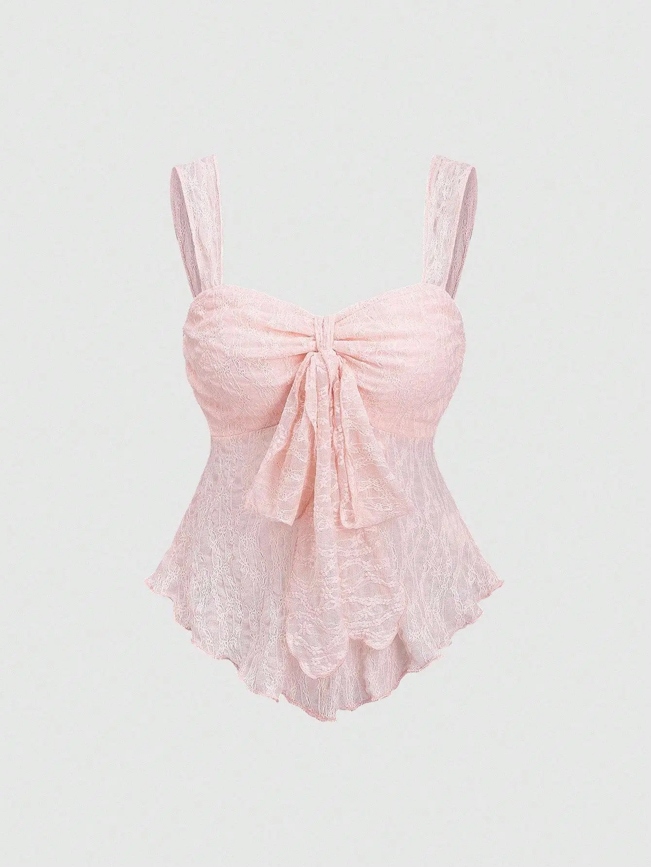VYNCE Wide Strap Bow Textured Fabric Top Sweet Fashionable Spring Summer Cute Top Casual Everyday Blouse