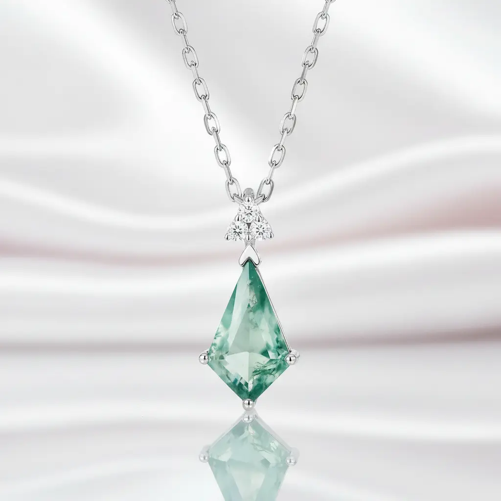 Kite Shape Moss Agate Pendant Necklace