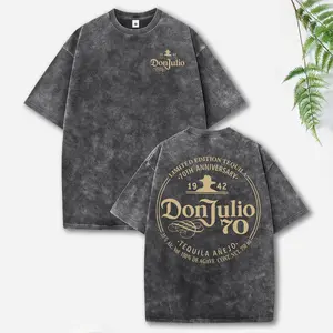 Men’s printed short-sleeve cotton T-shirt with washed distressed finish; cotton top, Y2K street style outfit; men’s summer shirt apparel, summer styling piece; soft knit with a loose fit; Fr. Julio Bishop 70th Anniversary print T-shirt; suitable for multi
