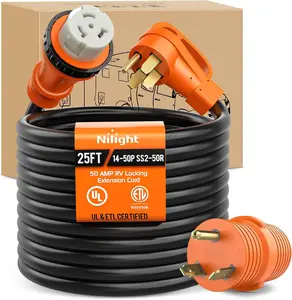 Nilight 50 Amp 25FT RV Locking Extension Cord with Adapter 30Amp to 50Amp 250V Heavy Duty 6/3+8/1 Gauge Pure Copper STW Wire ETL Listed 4 Prong 14-50P SS2-50R 50F/50M Cable Suit for Campers Caravan