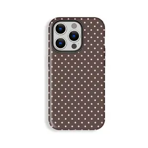 Stylish Brown base color White polka dot phone case, phone Case Suitable for Iphone 11/12/13/14/15/16/17 Pro Promax Plus Air