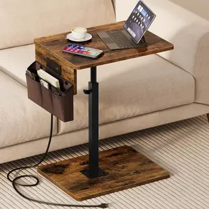 Sofa Armrest Tray Table for Couch - 360 °   Swivel Height Adjustable Side Table for Small Spaces, Snack Side Table for Bed or Chair, C Shaped End Table Snack Table for Eating Dinner Laptop