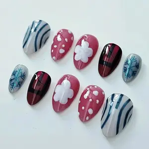 Akaza Demon Slayer Press On Nail Art, Demon Slayer Press On Nails, Blue Stripe Anime Inspired Nails