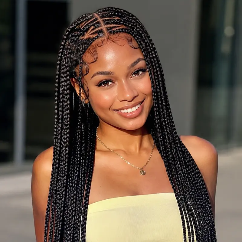 DOSAY 36" Multi Heart Stitch Cornrow Braided Wig Full Lace Synthetic African Braids Wig With Natural Baby Hair For Black Women Daily Protective Hairstyle #CornrowWig #StitchBraids #BraidedWig #AfricanHair #ProtectiveStyles #BlackHair