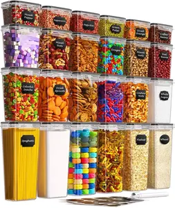 Airtight Food Storage Containers with Lids, 24 PCS Kitchen and Pantry Organization Canisters, BPA-Free, PVC-Free, Food-grade Plastic Leak-proof Jars for Cereal, Flour, Sugar, Extra 24 Labels & Marker