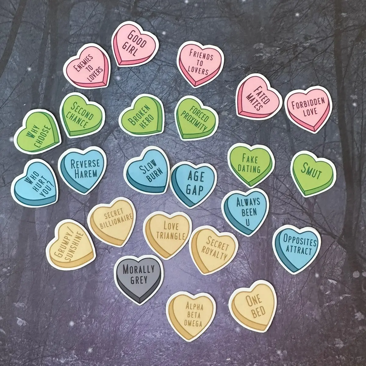 Book trope conversation hearts sticker set Book trope conversation hearts sticker set