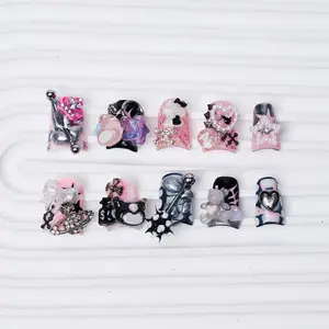 AVIARA Short  Duck Tips 10pcs Handmade Acrylic Press On Nails Luxious Salon Quality Fake Nail detachable aqua nails pink friday