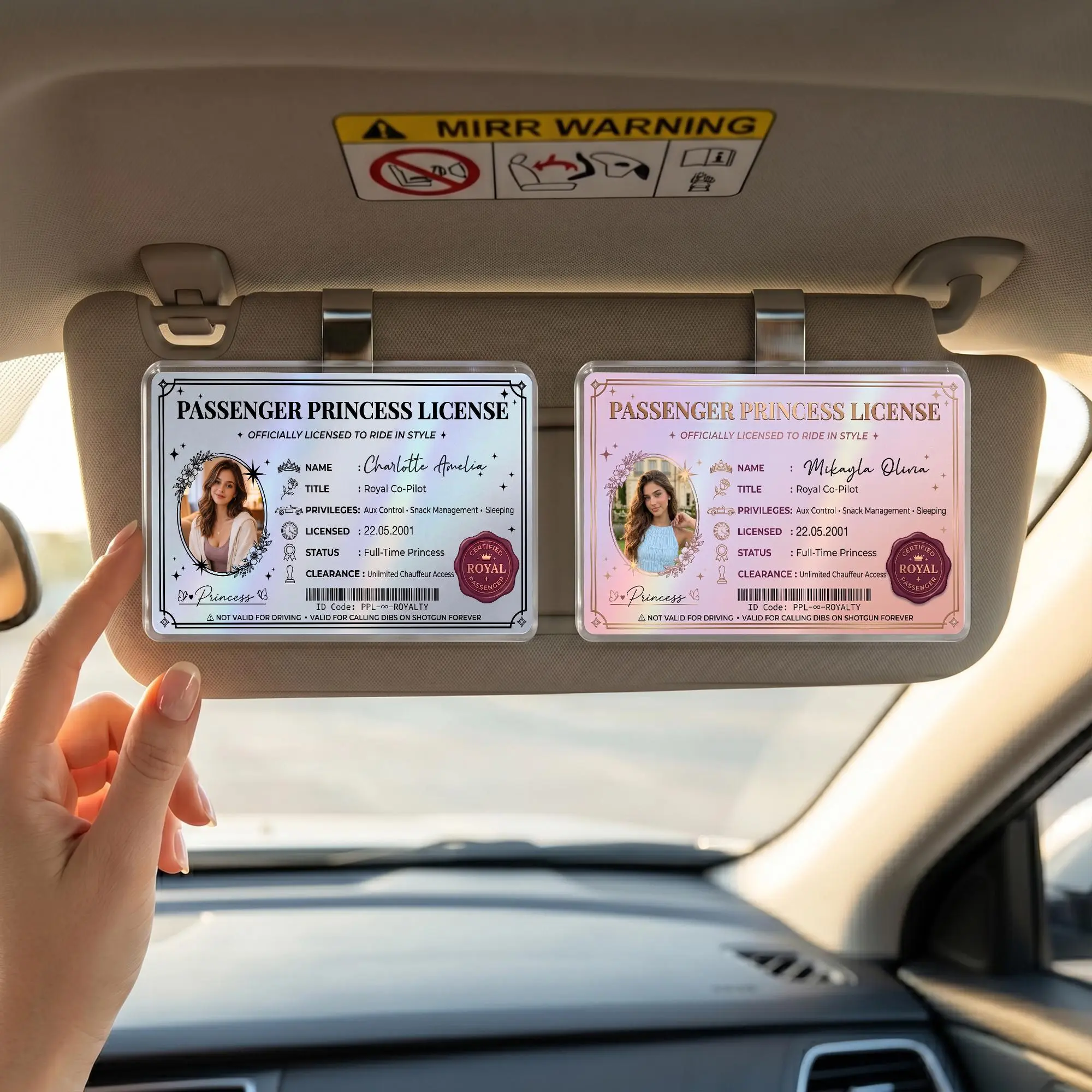 Custom Passenger Princess License ID Card, Personalized Photo Car Visor Clip, Funny Acrylic Car Accessory, Custom Name Car Decor, Gift for Girlfriend, Boyfriend