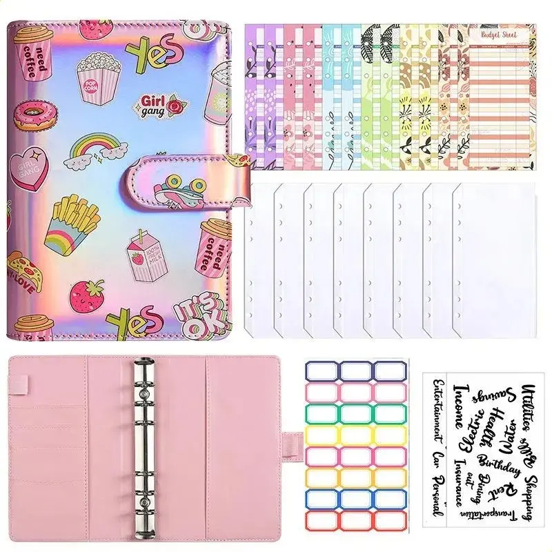 Multifunctional Cartoon A6 PU Macaron Ring Binder Notebook Cover, Detachable Hand Account Book, Convenient and Practical Design