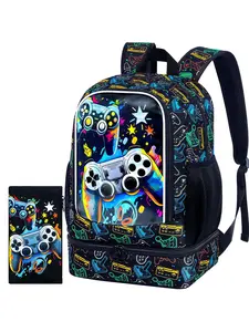 Boys 2pcs Game Controller Backpack Set, Kids School Bookbag with Pencil Case, Durable Gamers Bag for All Seasons