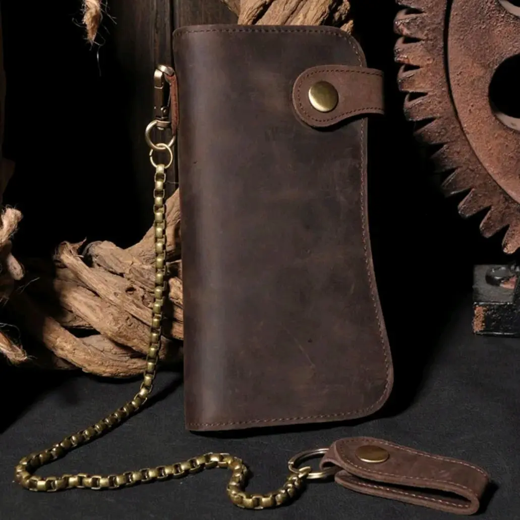 Rswsp Men's Leather Credit ID Cards Holder Long Chain Wallet Biker Trucker Heavy