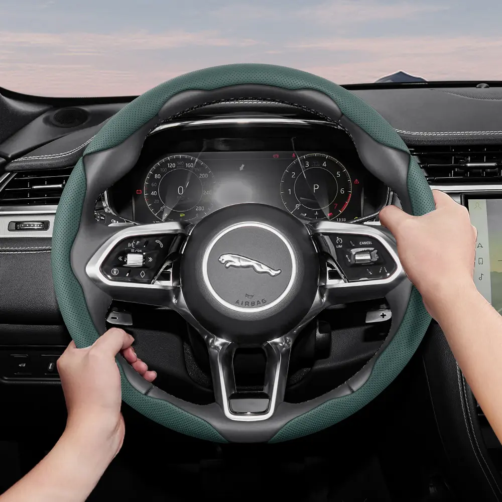 For Jaguar Steering Wheel Cover – Perforated Breathable Leather, Sectional Ultra-Thin Design, Protects the Steering Wheel. Compatible with Xf X250 Xe E Pace F Xj I Ev400 S Type X351 Svr XFL FTYPE Project 7 Cars XK C X16 SV 8 XEL F-PACE F-TYPE I-PACE XKR