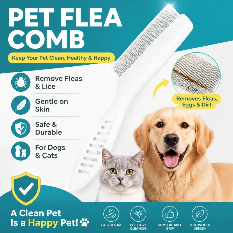 Pet comb, dog flea comb, cat flea comb, plastic fine-tooth comb, special comb, steel needle comb, hair removal comb