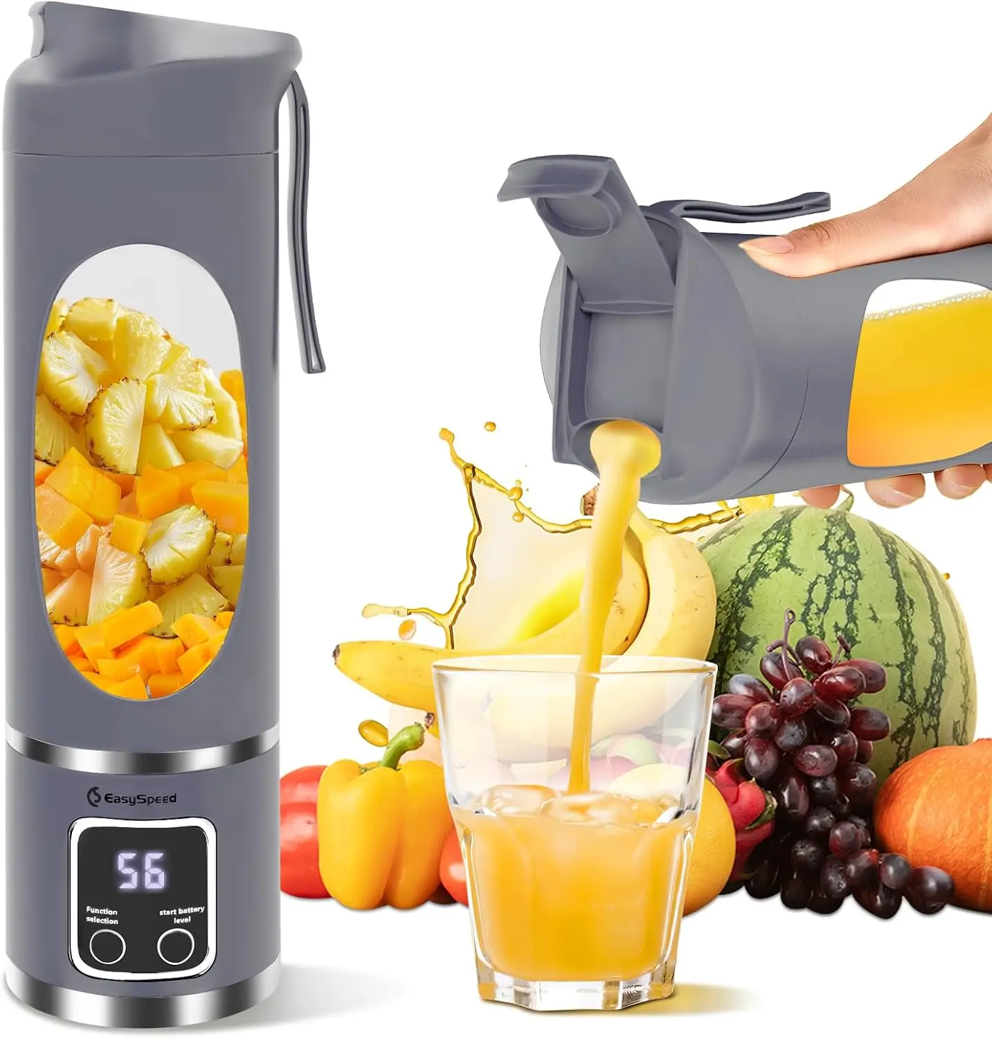500ML Portable Smoothie Maker Cup - 12-Blade USB-C Rechargeable Juicer with LED Display, Travel-Sized Drink Mixer for Kitchen, Gym & Outdoor Use