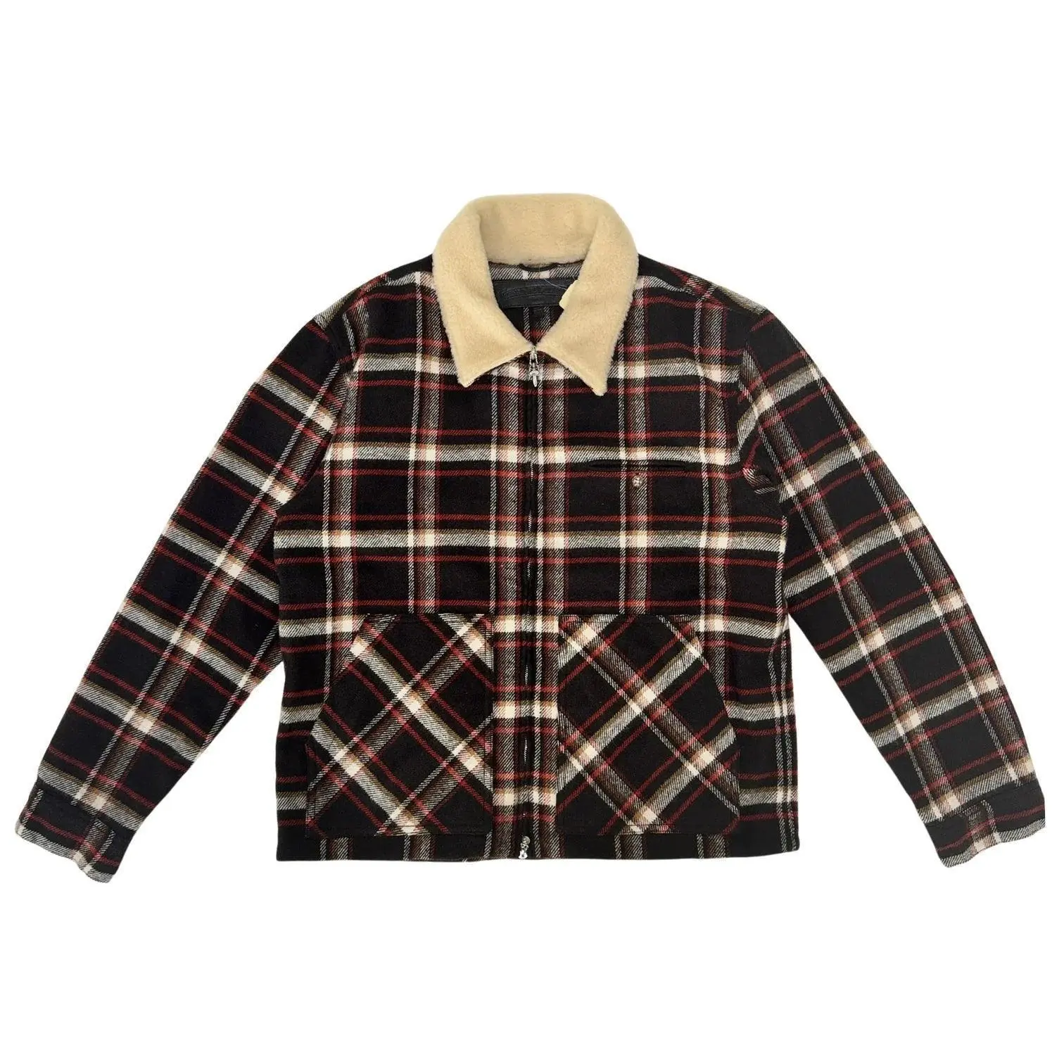 Chrome Hearts Unisex Black Sheep Checked Fleece Jacket - Authentic Original Button-Up Menswear Outerwear, Tops, Coats