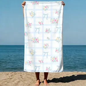 Floral pattern: bouquets and bows on a grid, pastel watercolor art style. Sand-Free Beach Towel | Ultra-Light Microfiber | Quick-Dry, Compact for Travel