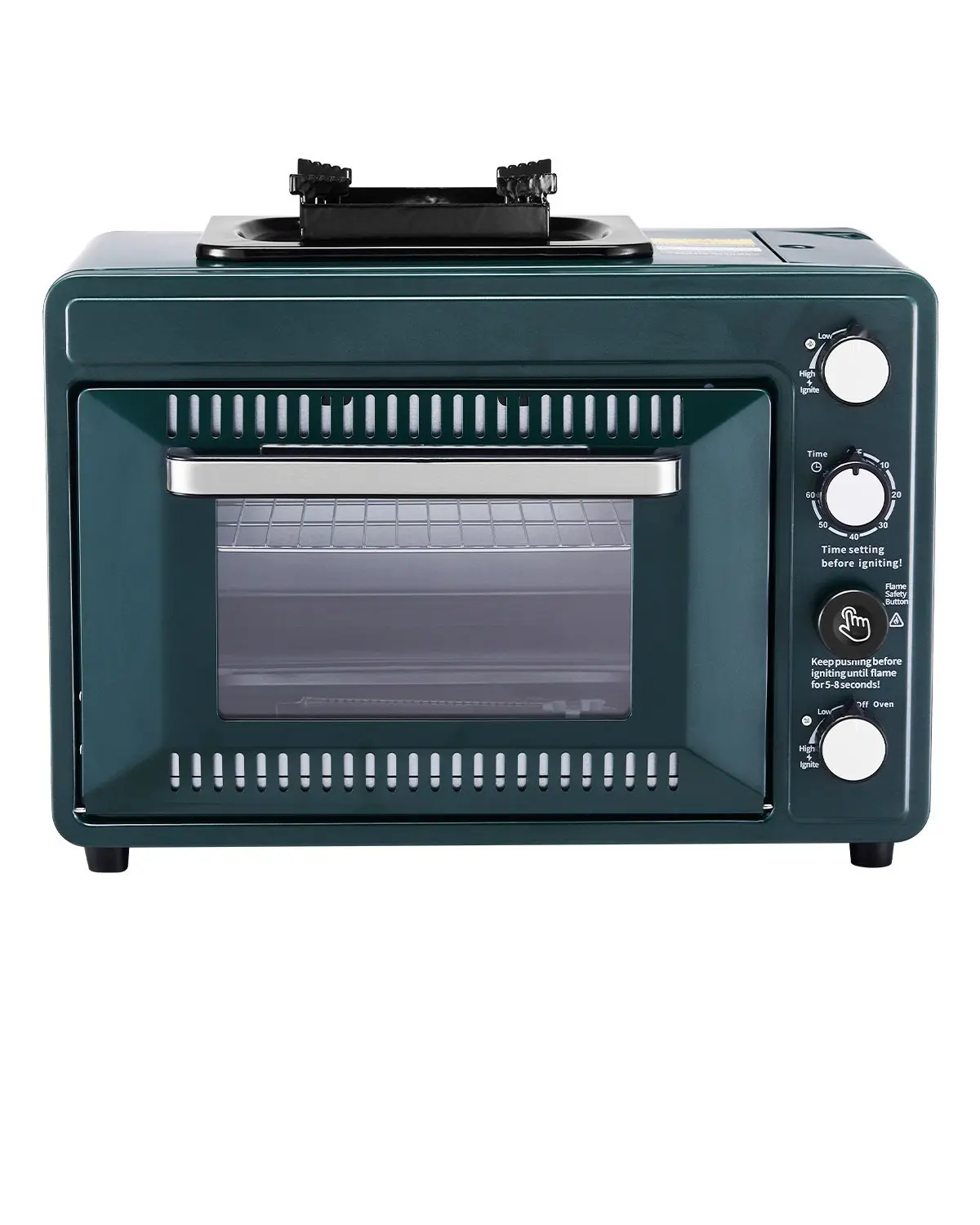 Outdoor Oven 2-In-1 Portable Gas Camping Stove Oven Combo With Adjustable Fire Control, Wind-Resistant Burner, Quick Ignition, Lightweight Compact Design For Backpacking, Hiking, Camping, RV Travel And Outdoor Cooking On The Go