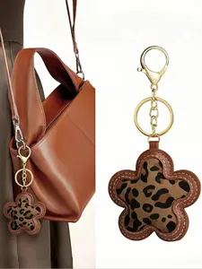 Elegant Y2K Floral Bag Charm, Cute Suede Fringe Leopard Print Keychain, Women's Wallet or Purse Decoration, Daily Versatile Gift, Charms For Bags, Fashion Bag Charms
