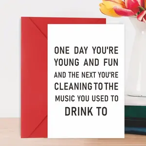 1pc Humorous Birthday Greeting Card, "You're Young and Fun" Celebration Note Card, Fashion Theme Paper Card for Friends, Siblings, Family, Partners, Birthday Card, Positive Message Card