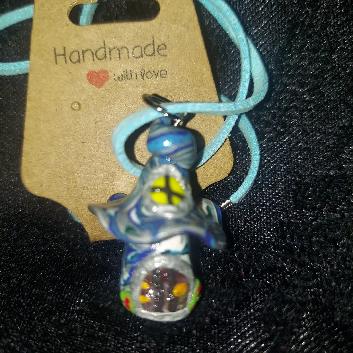 Polymer Clay Mushroom House Pendant