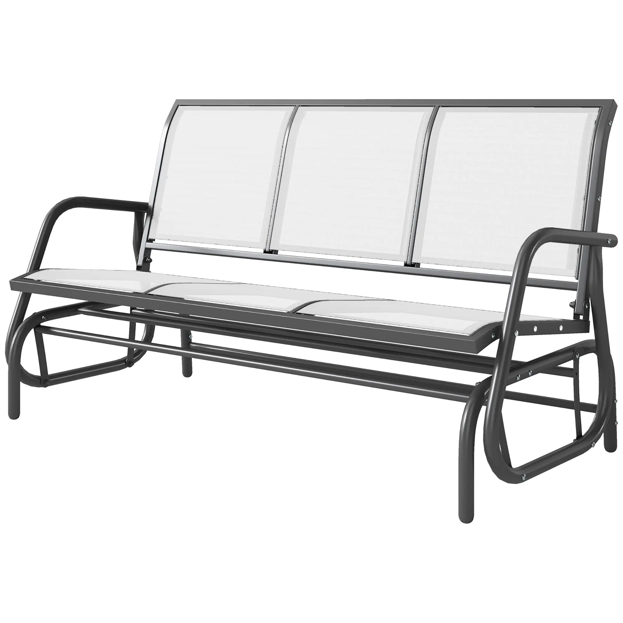 3-Person Outdoor Patio Glider Bench, Porch Glider Swing with 3 Seats, Breathable Mesh Fabric, Metal Frame, Cream White