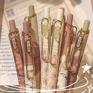 4pcs Retro Rose Gel Pen Set, Quick-Dry Ink & Retractable Design, 0.5mm Fine Tip for Smooth Writing, Ideal for Office/school Use