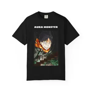 Aura Monster Anime Graphic T-Shirt, Dark Aesthetic Streetwear Tee, Vintage Manga Style Shirt, Unisex Oversized Anime Tee