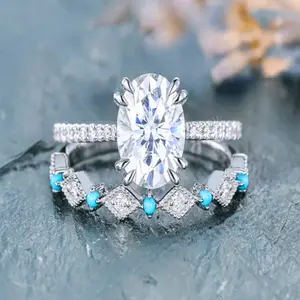 Rose Gold and Natural Turquoise Engagement Rings, Set of 2, for Couples, Suitable for Everyday Wear,Engagement,Wedding,Jewelry Accessories,Model 2025