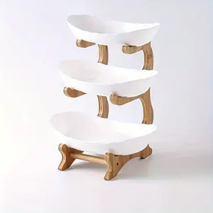 Luxurious 3-Layer Wooden Fruit Organizer Rack, 3-Layer Fruit Bowls, Natural Wood, Space-Saving, Easy Assembly, Kitchen Accessory, Living Room Snack Plate, Father's Day Gift