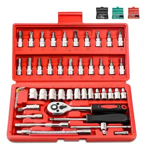 46pcs Car Repair Machinery Tools Set, Household Machinery Tools, Socket Wrench Diy Repair Tool Kit, Ratchet Screwdriver Compatible with Car Repair & Bicycle Repair, Hardware Toolbox Compatible with Auto Repairing, Valentine's Day Gifts for Husband
