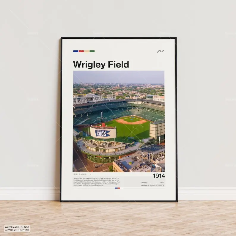 Wrigley Field Poster, Chicago Cubs Poster Print, MLB Stadium Poster, Sports Poster, Mid Century Modern, Baseball Fan Gift Print