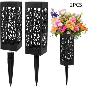 2PCS 12 Inch Stake Cemetery Vases, Durable Grave Flower Holders, Perfect for Cemetery Vase Arrangement, Cemetery Vase DIY and Cemetery Vase Flowers DIY, Outdoor Tombstone Decor for Fresh & Artificial Flowers, Ideal Memorial Day Decor to Honor Loved Ones