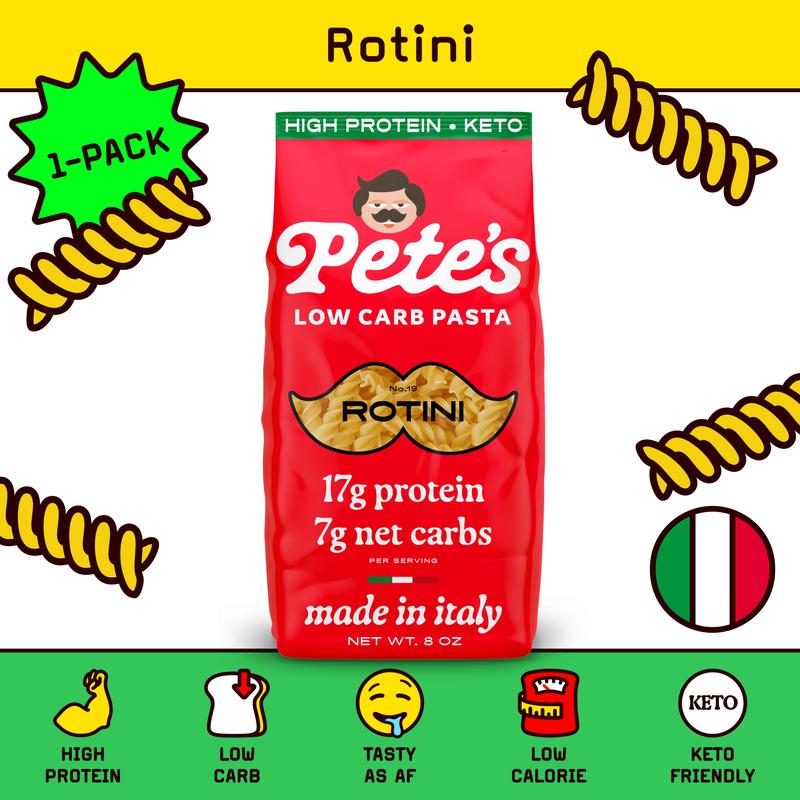 Pete's High Protein, Low Carb Pasta - Rotini, Healthy, Keto, Made in Italy